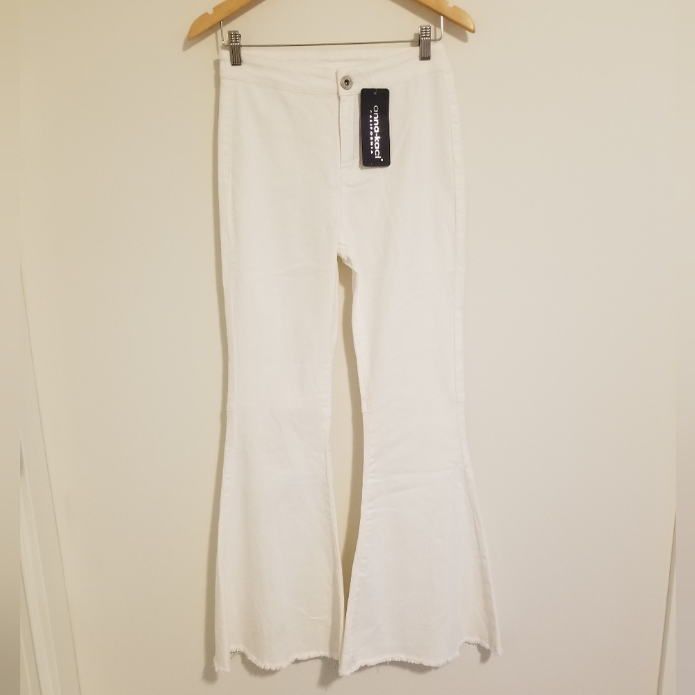 Anna-kaci White Bell Bottom High-Waisted Denim Jeans  NEW